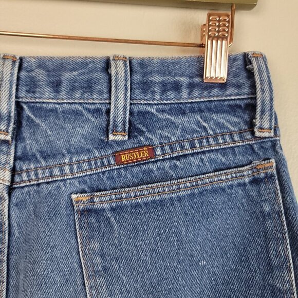 VTG Rustler Cutoff High Rise Medium Blue Wash Frayed Jean Mom Relaxed Shorts 2 4 - Picture 8 of 11